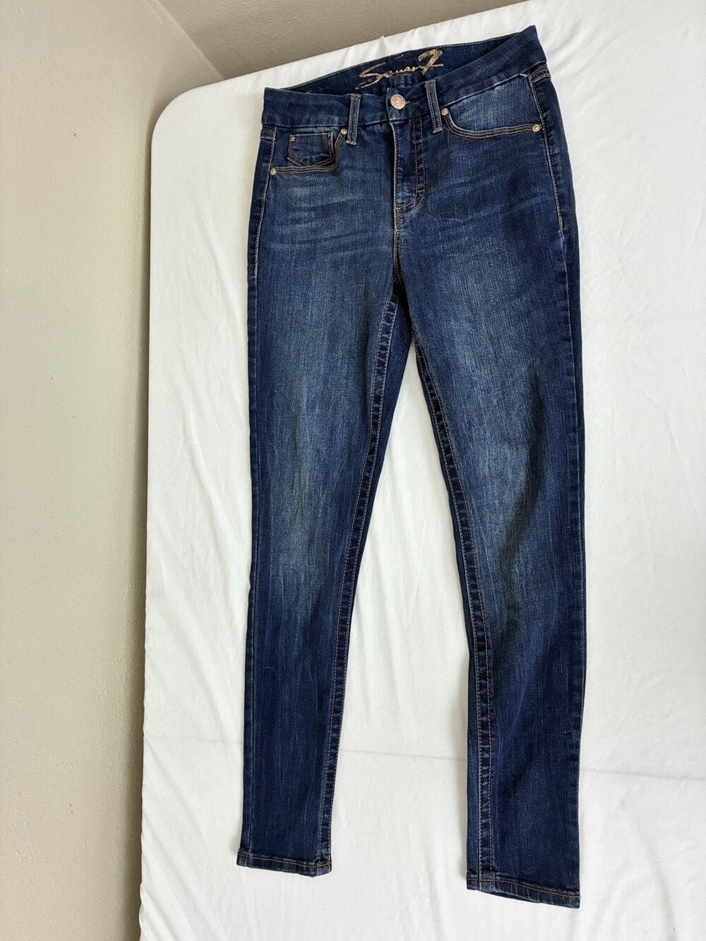 Seven7 Jeans Women's Size 6 Blue Denim Tummyless Stretch High Rise Skinny